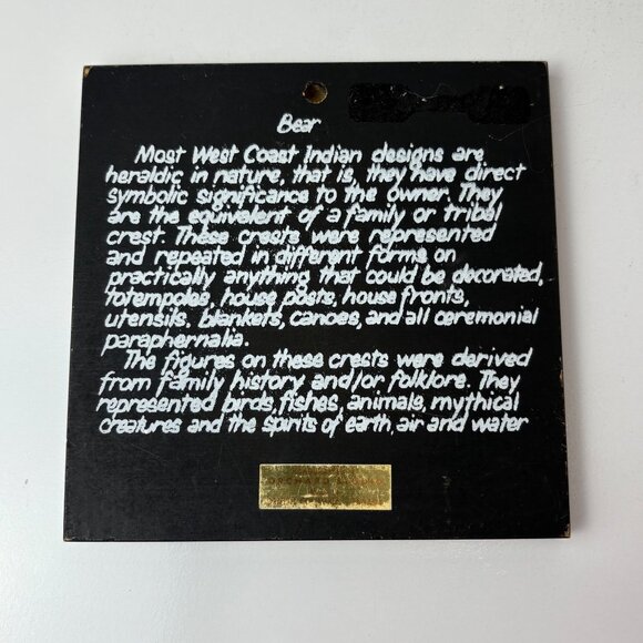 Orchard Studio VTG Handcrafted Plaque West Coast Indigenous Bear Design - Picture 2 of 4